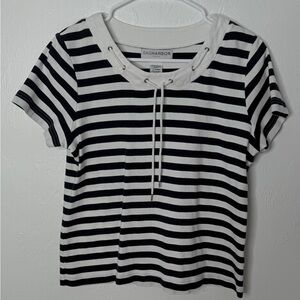 Sag Harbor Navy and White Striped Short Sleeve Top